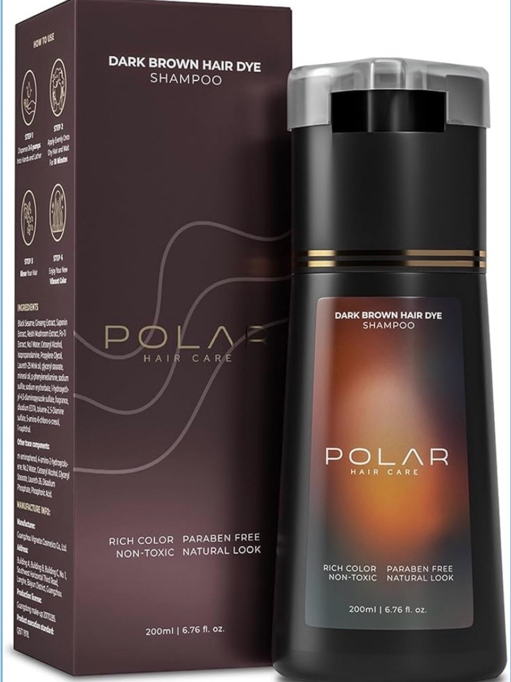 Dark Brown Hair Dye Shampoo - 200ml (Dark Brown)